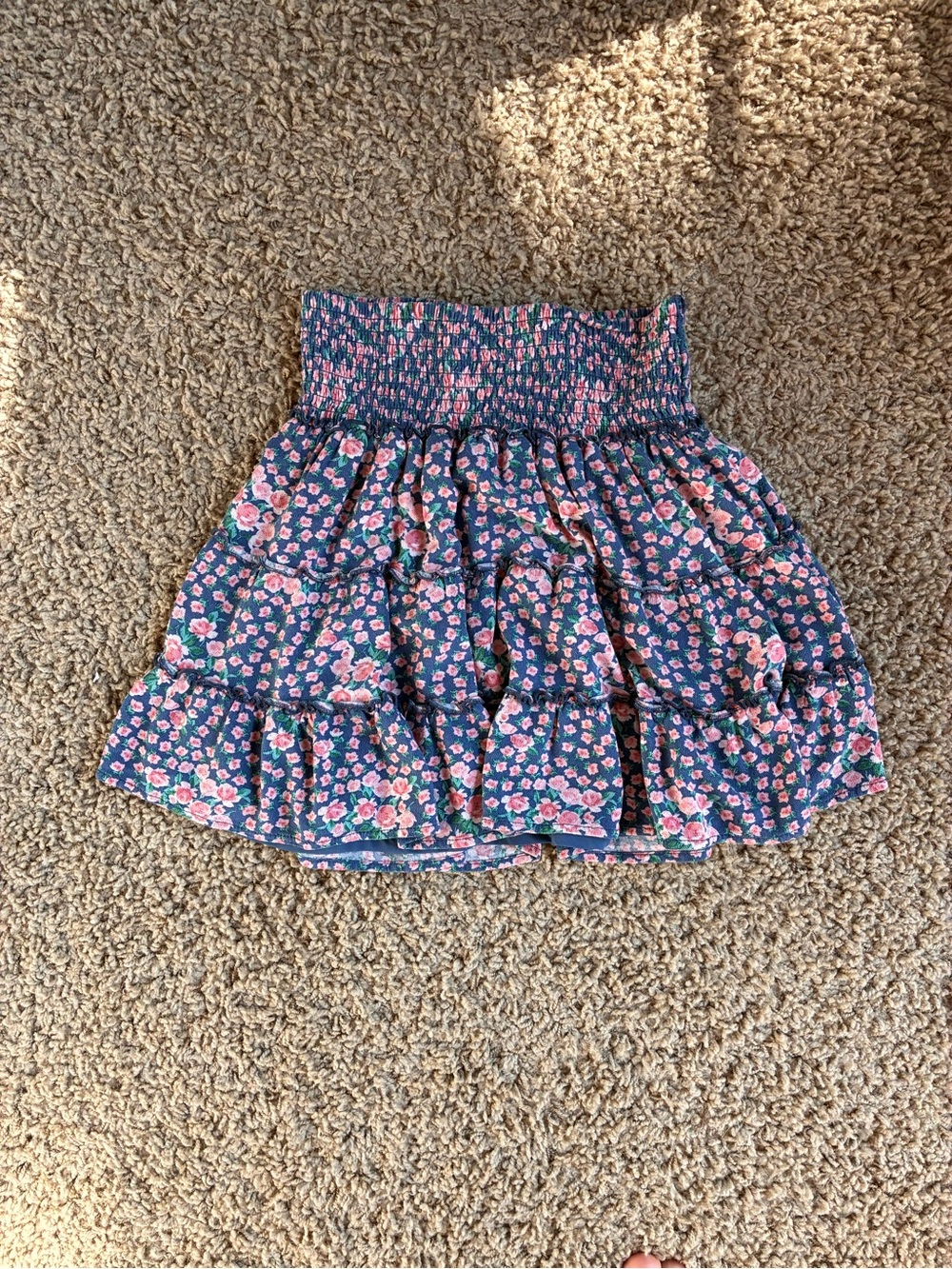 American Eagle Outfitters Floral Smocked Tiered Skirt - Blue with Pink